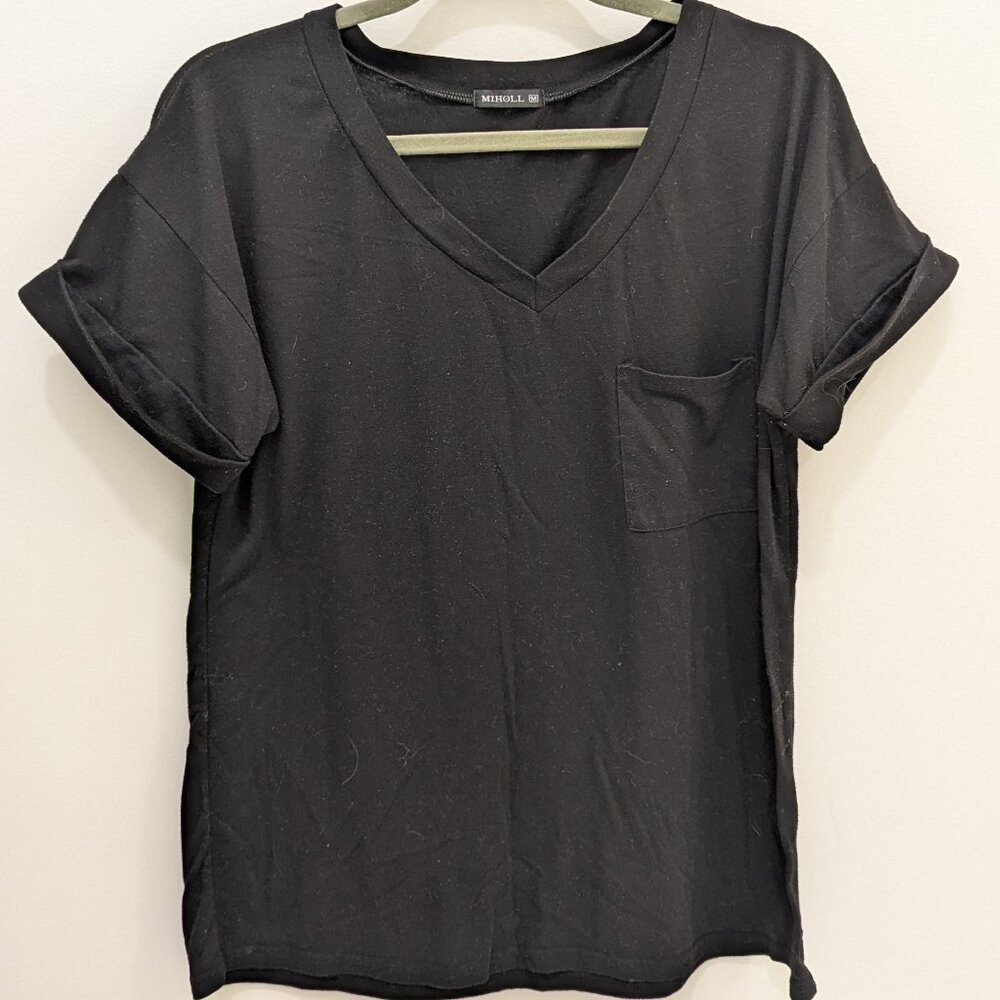 Miholl Black V Neck T Shirt